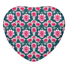 Retro 1880s Flowers Pattern 22 Heart Glass Fridge Magnet (4 Pack) by violetheavensky