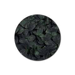 Leaves Plant Foliage Green Rubber Round Coaster (4 Pack) by Cemarart