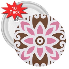 A Pink Flower On A Brown Background 3  Buttons (10 Pack) 