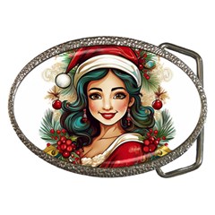 Young Woman With Santa Claus Clothes Isolated Illustration Wb Belt Buckles by dflcprintsclothing