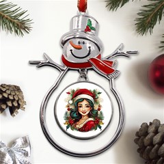 Young Woman With Santa Claus Clothes Isolated Illustration Wb Metal Snowman Ornament by dflcprintsclothing