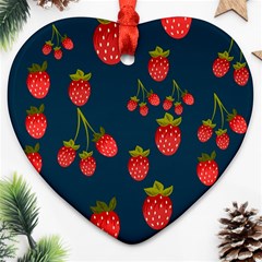 Strawberry Texture, Blue Background With Strawberries Ornament (heart) by kyorashop23