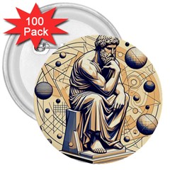 Thinker Sculpture Design Geometric 3  Buttons (100 Pack)  by Salmanaz77