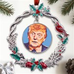 Orange Donald Trump Metal X mas Wreath Holly leaf Ornament Front