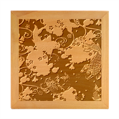 Japanese Wave Koi Illustration Pattern Wood Photo Frame Cube by Ndabl3x