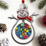 Funky Alien Pattern Abstract Colourful Drawing Metal Snowman Ornament Front