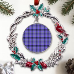 Blue Tartan Plaid 1 Metal X mas Wreath Holly Leaf Ornament by dressshop