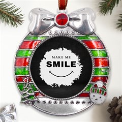 Black And White Simple Make Me Smile T Shirt 20250203 014057 0000 Metal X mas Ribbon With Red Crystal Round Ornament by Cowcow2005