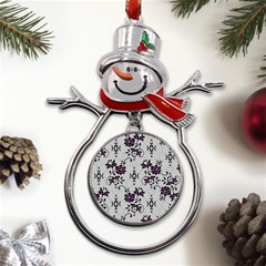 Elegant Purple Floral Jacquard Mesh Lace Fabric Metal Snowman Ornament by ArtfulThreads