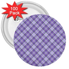 Purple Plaid Tartan 2 Diagonal 3  Buttons (100 Pack)  by dressshop