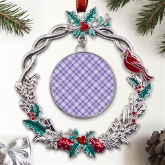 Purple Plaid Tartan 2 Diagonal Metal X mas Wreath Holly Leaf Ornament by dressshop