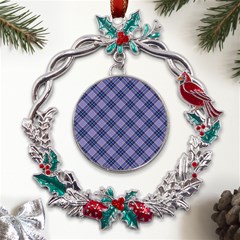 Purple Plaid Tartan 1 Diagonal Metal X mas Wreath Holly Leaf Ornament by dressshop