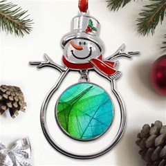 Texture Green Leaf Abstraction 3d Metal Snowman Ornament by Salmanaz77