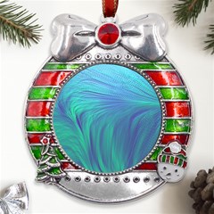 Psicodelia Zyguratti Texture Cyanturquoise Metal X mas Ribbon With Red Crystal Round Ornament by Salmanaz77