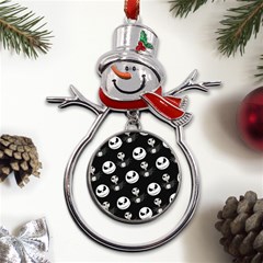 Jack Print, White, Before, Plain, Black, Simple, Christmas Metal Snowman Ornament by kyorashop23