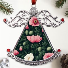 Poppy Flower Plant Petals Bloom Metal Angel With Crystal Ornament by Grandong