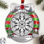 Seamless Tiling Pattern Hand Drawn Black White Metal X Mas Ribbon With Red Crystal Round Ornament Front