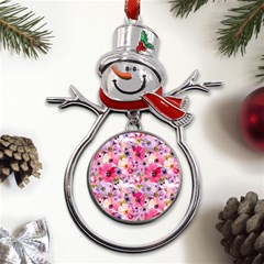 Pattern Seamless Texture Daisies Metal Snowman Ornament by Grandong