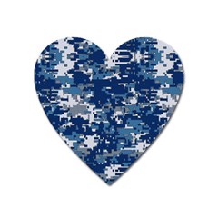 Blue, Camouflage, Cool, Navy, New, Pattern Heart Magnet by kyorashop23