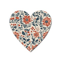 Retro Scandinavian Nordic Flowers Pattern Heart Magnet by violetheavensky