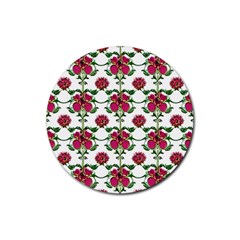 Retro 1880s Flowers Pattern 2 Rubber Round Coaster (4 Pack) by violetheavensky